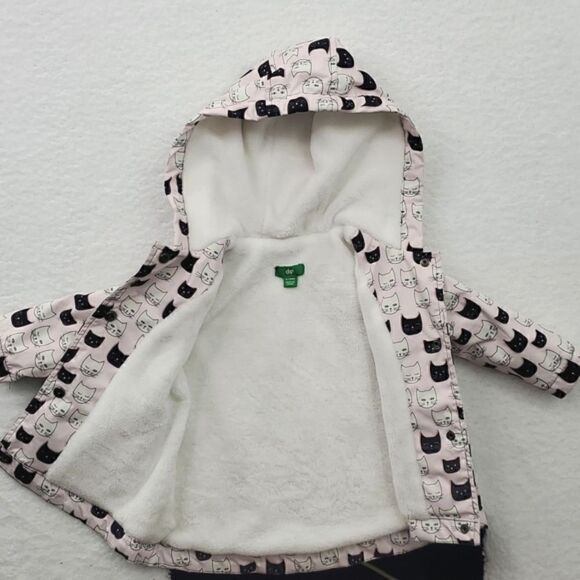 Dip Brand Girls 6-12 Months Black And White Cat Raincoat With Hood, Super Soft - Picture 8 of 14